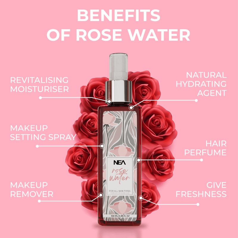 NEA Pure Rose Water (Gulab Jal) Toner - Natural & Anti-Inflammatory for Soothing & Hydrating Skin | 100ml