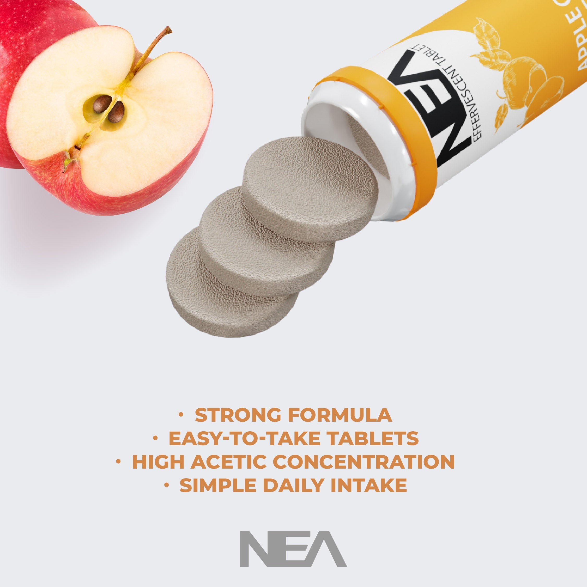 Nea Apple Cider Vinegar Effervescent Tablets | Weight Loss | Vitamin B6 & B12 |15 No (15 Tablets)