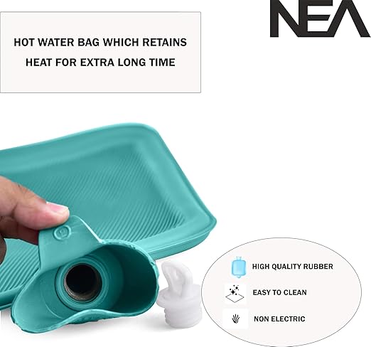 NEA Rubber Hot Water Bag for Pain Relief – 2L, Green, Non-Electric Heating Pad for Cramps, Back & Joint Pain