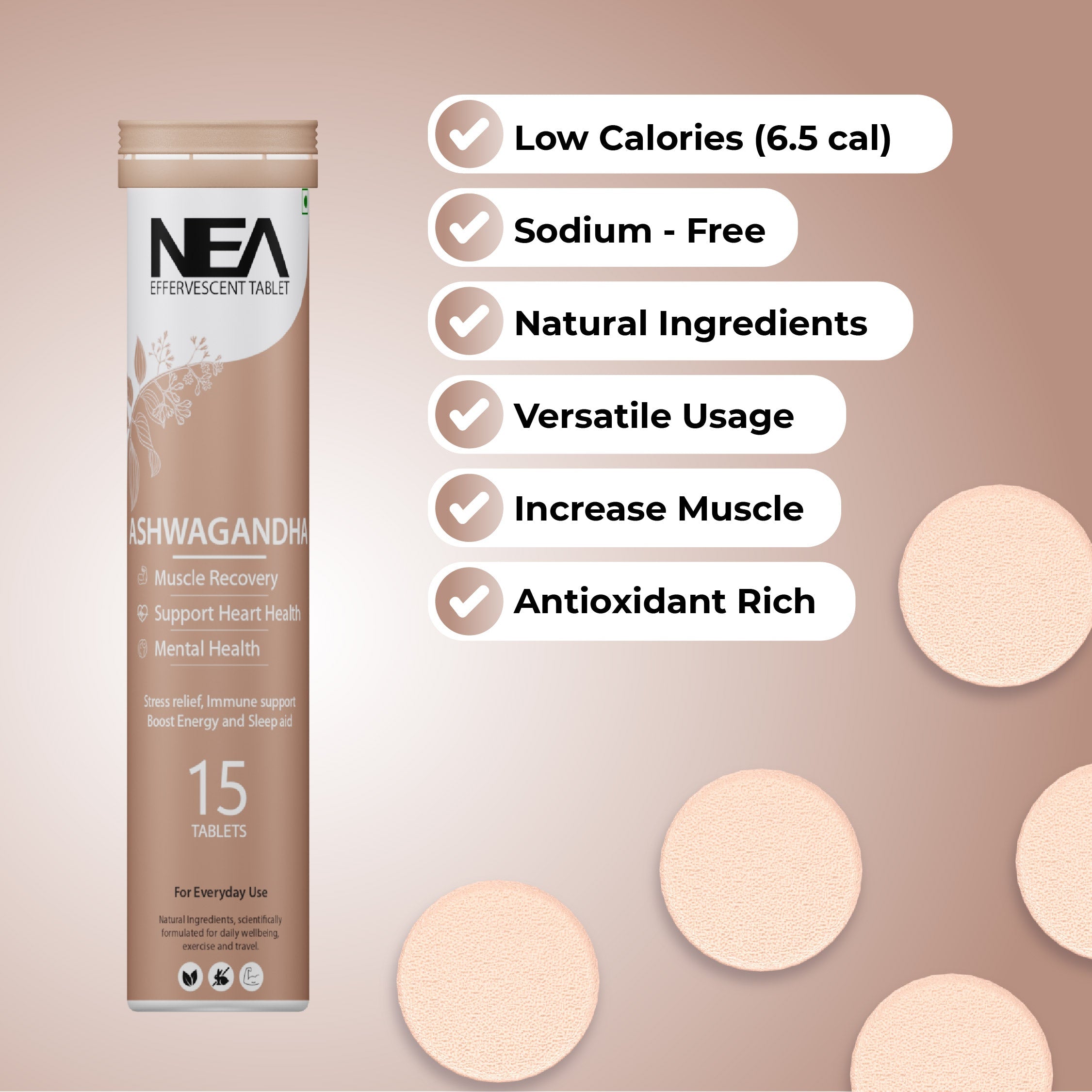 Nea Ayurvedic Ashwagandha Effervescent Tablets | Stress Relief | Boost Energy & Mind
