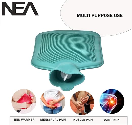 NEA Rubber Hot Water Bag for Pain Relief – 2L, Green, Non-Electric Heating Pad for Cramps, Back & Joint Pain