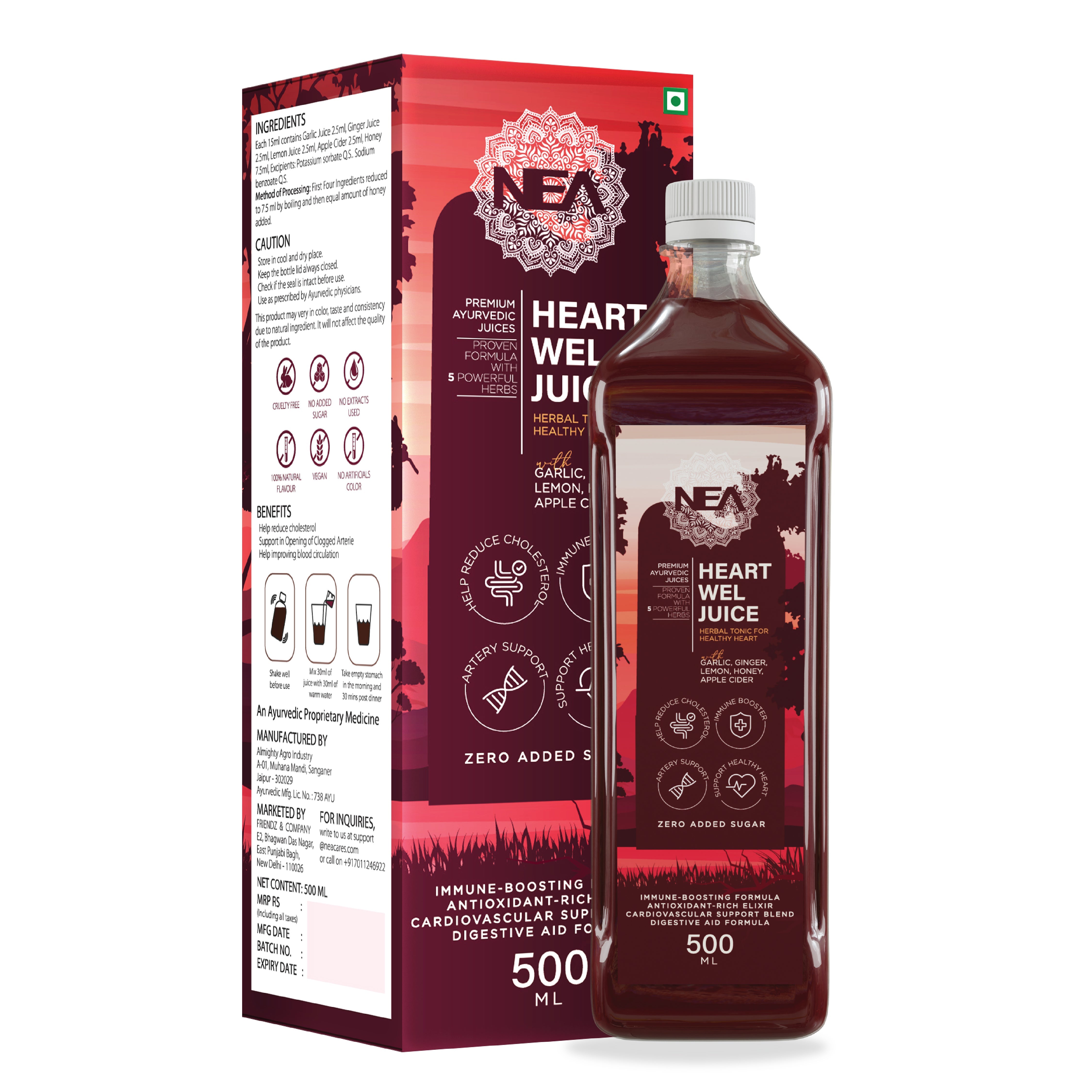 Nea Heart Wel Ayurvedic Juice | Cholesterol Care | BP Control | Apple Cider & More