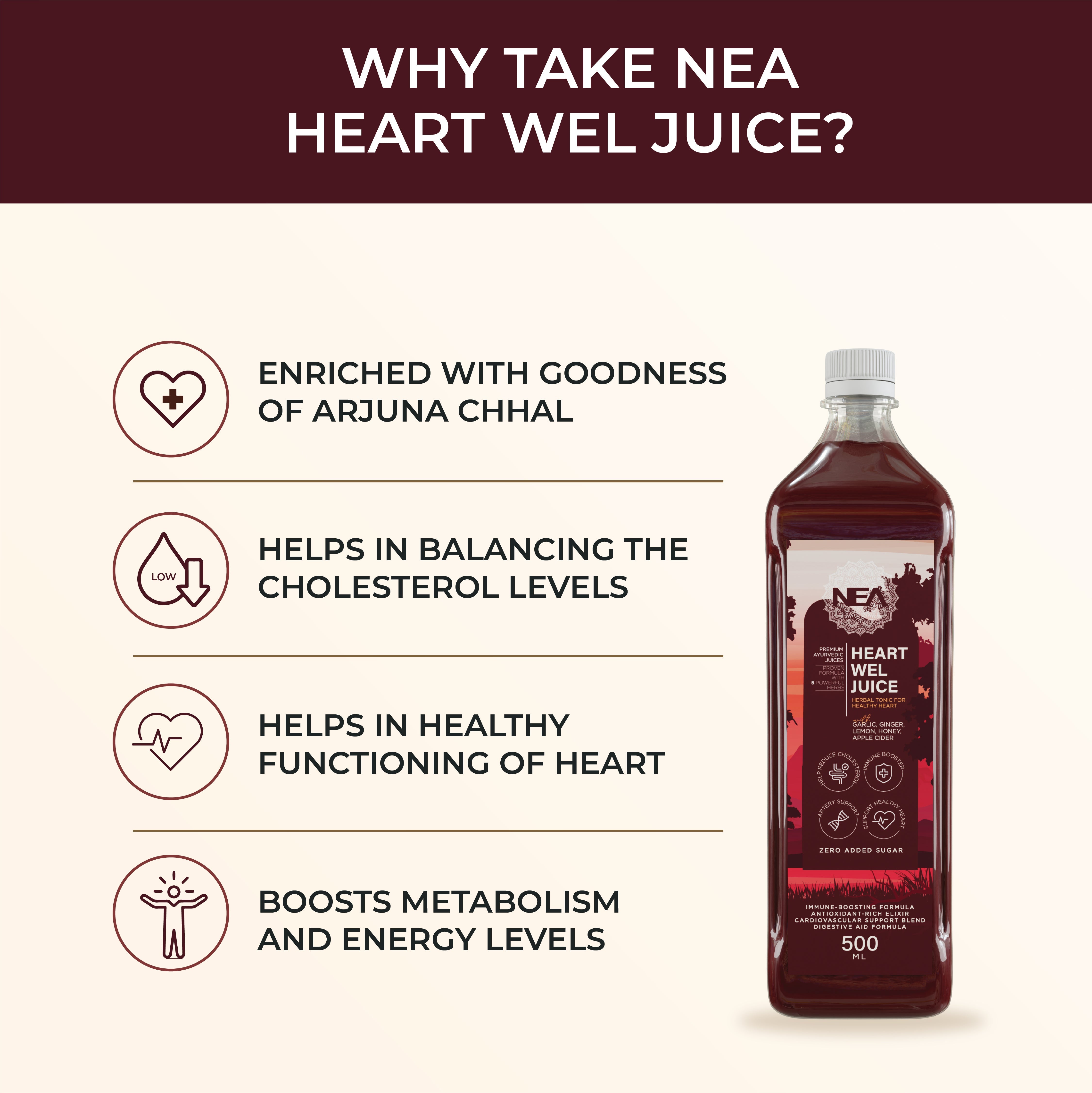 Nea Heart Wel Ayurvedic Juice | Cholesterol Care | BP Control | Apple Cider & More