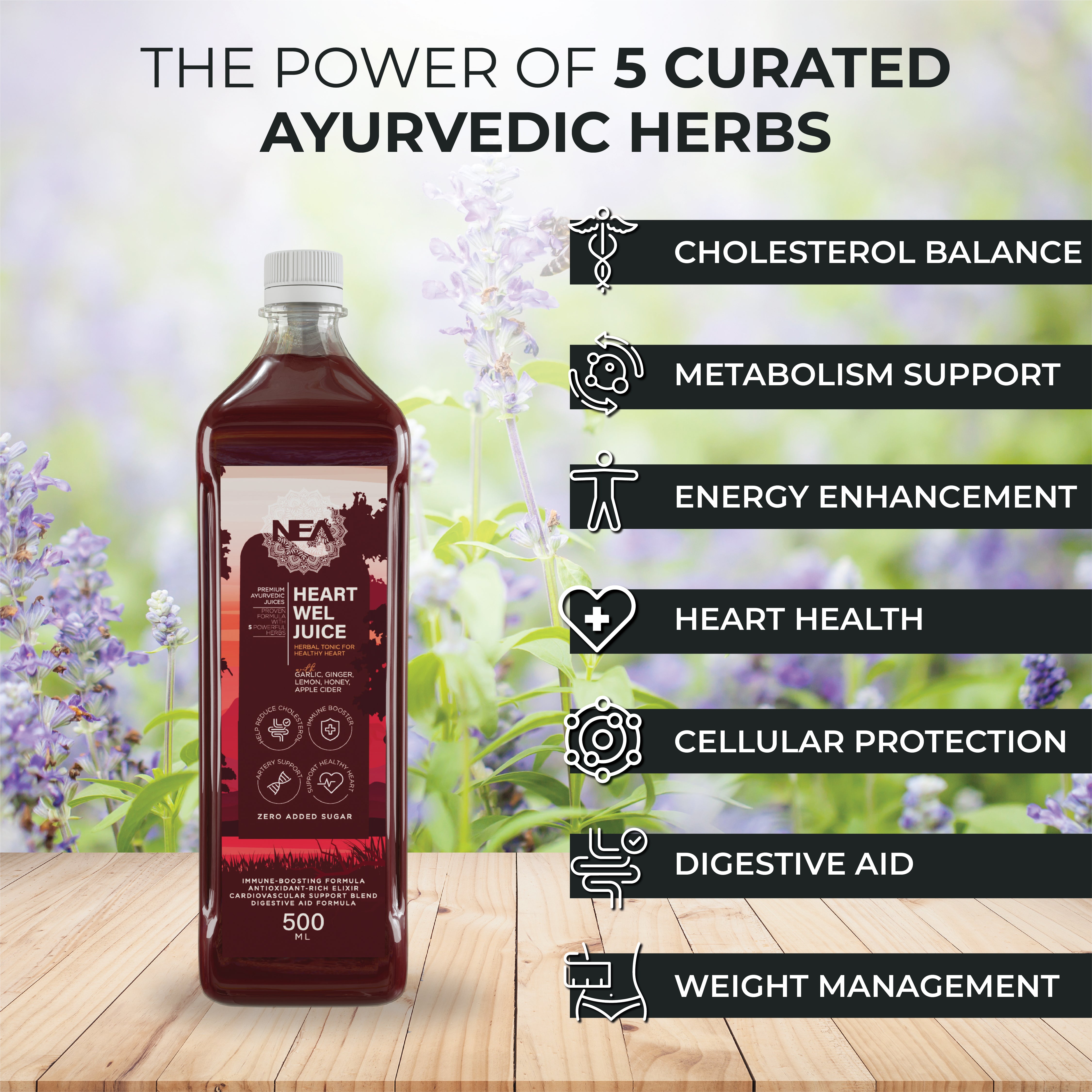 Nea Heart Wel Ayurvedic Juice | Cholesterol Care | BP Control | Apple Cider & More