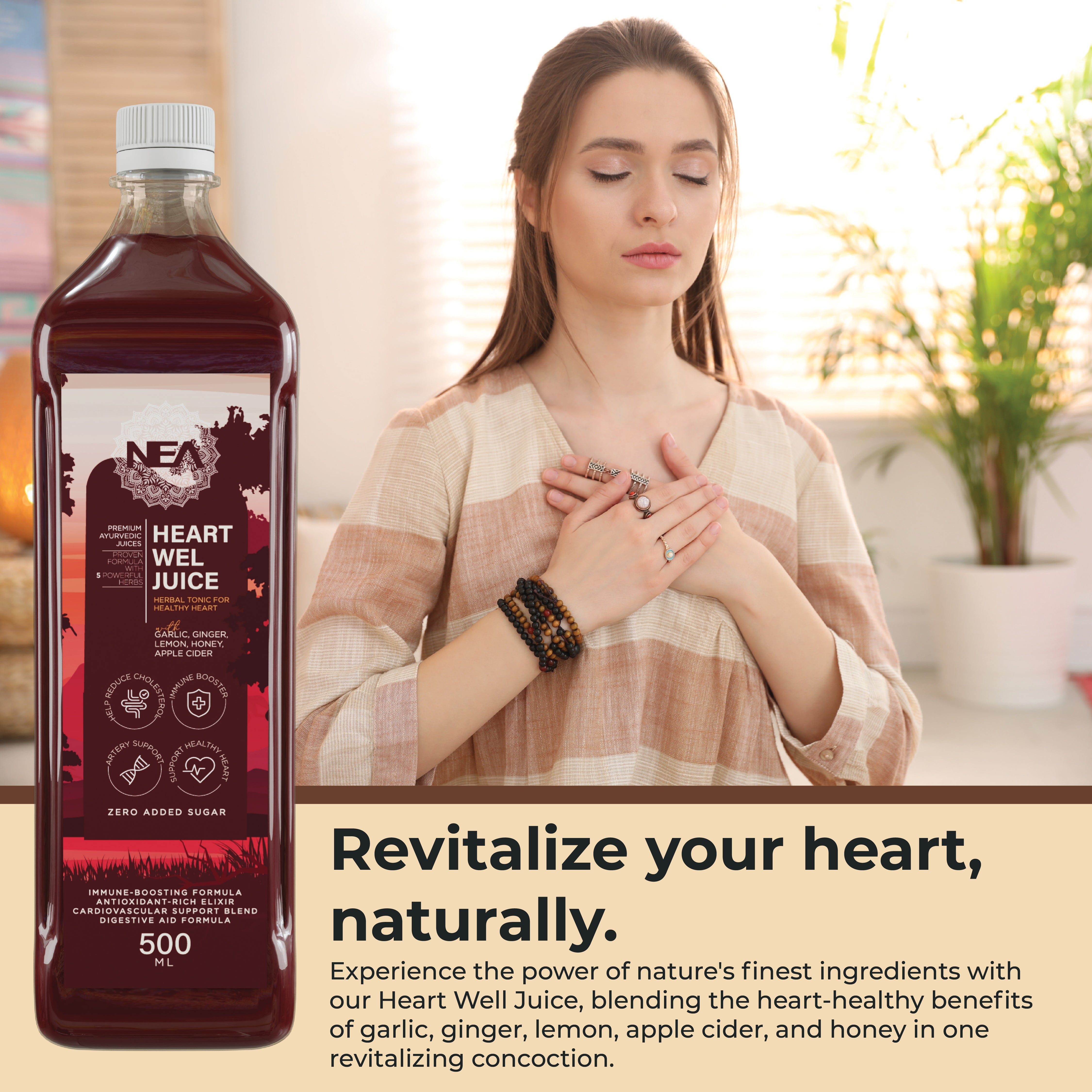 Nea Heart Wel Ayurvedic Juice | Cholesterol Care | BP Control | Apple Cider & More