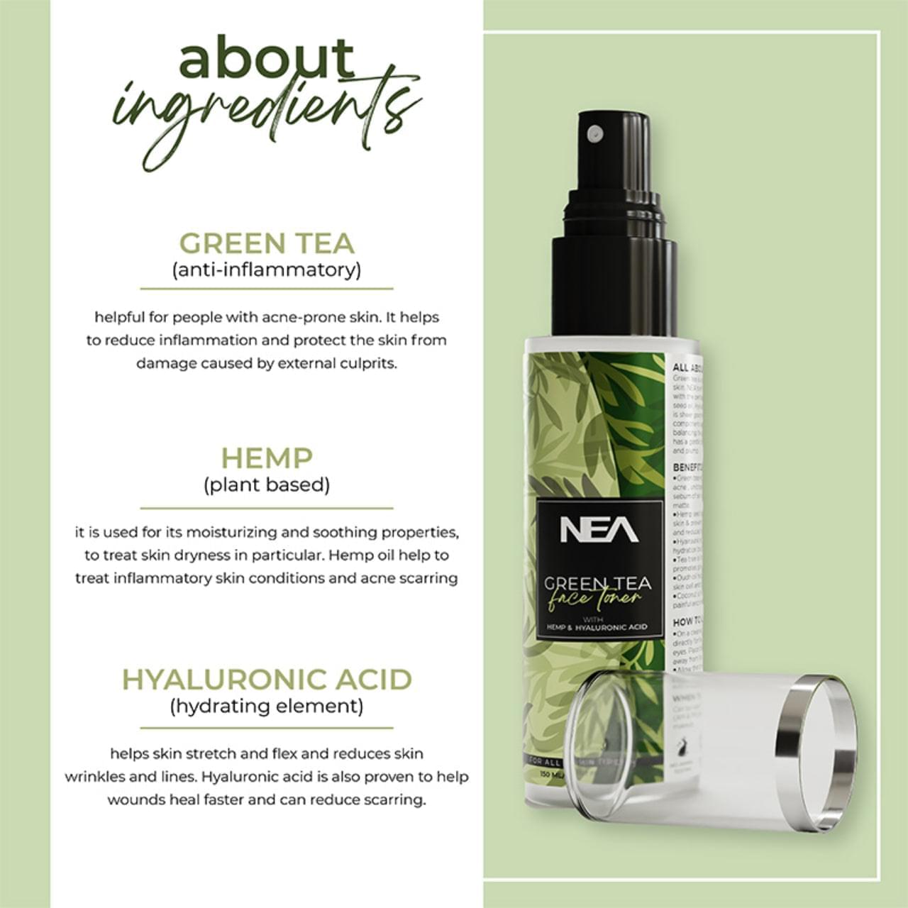 NEA Green Tea Face Toner with Hyaluronic Acid and Oudh Effect - Refreshing and Hydrating | 100ml