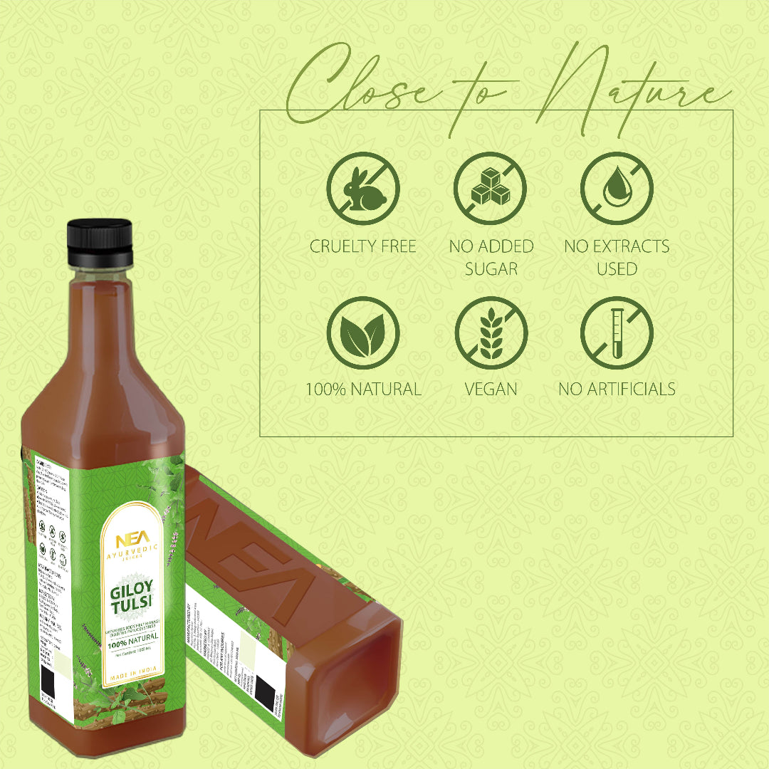 Nea آیورویدک تلسی گلائے جوس برائے قوت مدافعت، تناؤ میں کمی اور ڈیٹوکس (1000ML)