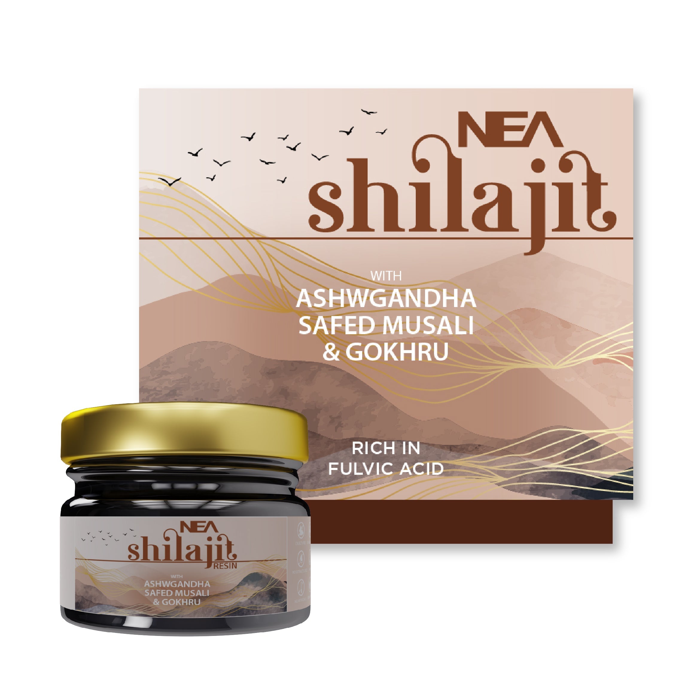 NEA Shilajit with Ashwagandha, Gokhru, Safed Musli with 80% Fulvic (15 gms)