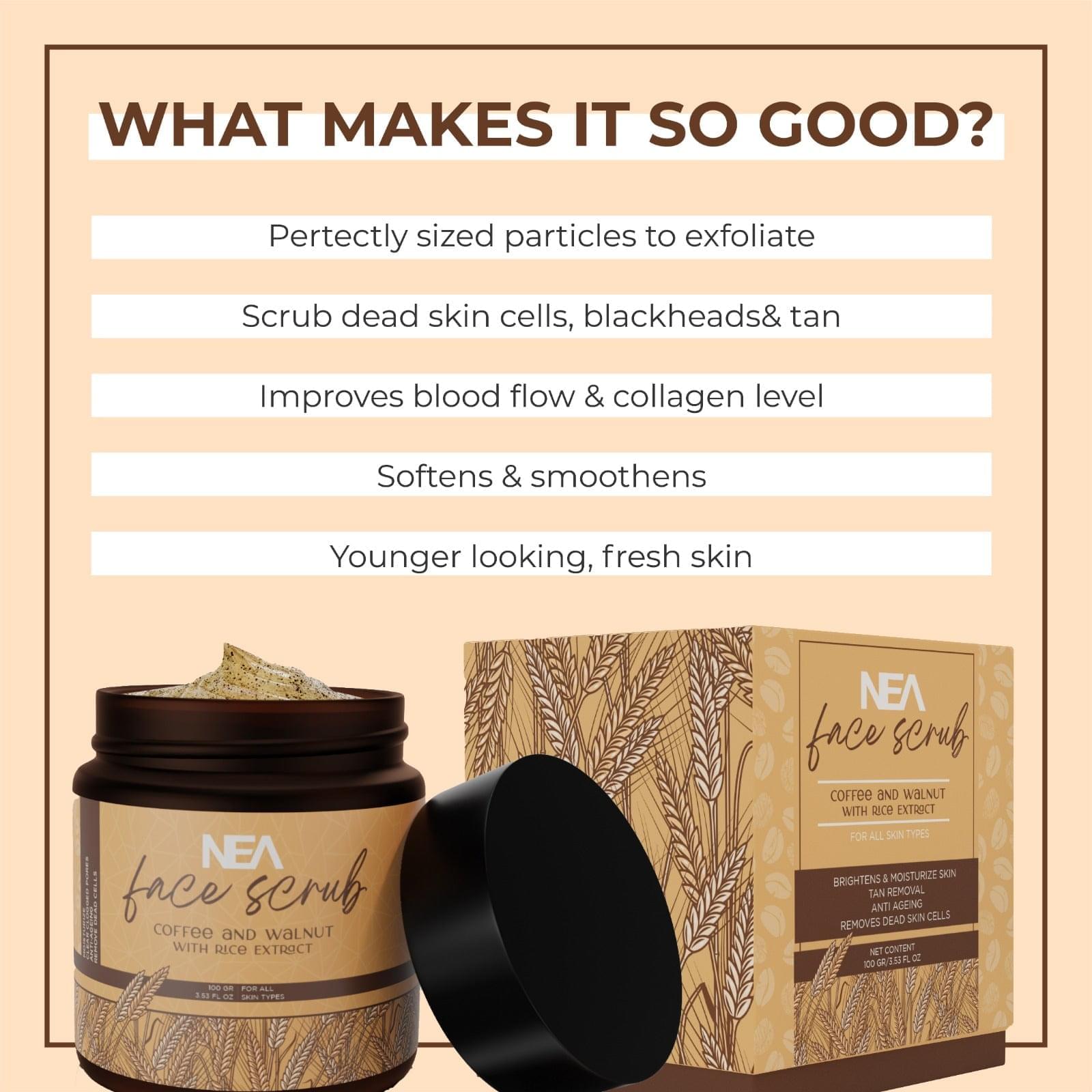 Nea Coffee Walnut Face Scrub with Rice Indulgence | Natural Exfoliation | #neacares