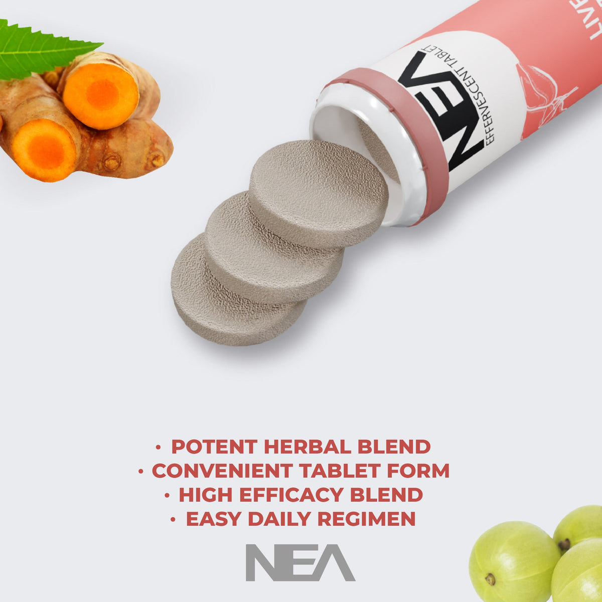 Nea Liver Detox Effervescent Tablets | 10 Super Ayurvedic Herbs | Reduce Cholesterol (15 Tablets)