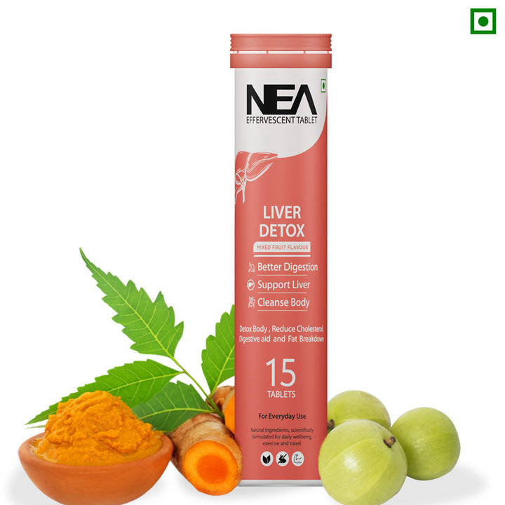 Nea लिवर डिटॉक्स इफ़र्वेसेंट टैबलेट | 10 सुपर आयुर्वेदिक जड़ी बूटियाँ | कोलेस्ट्रॉल कम करें (15 टैबलेट)