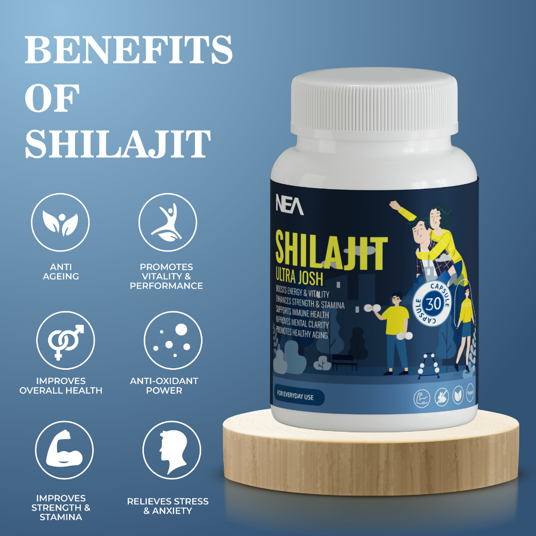 NEA شیلاجیت الٹرا جوش کیپسول اشوگندھا، محفوظ مصلی اور گوکھرو