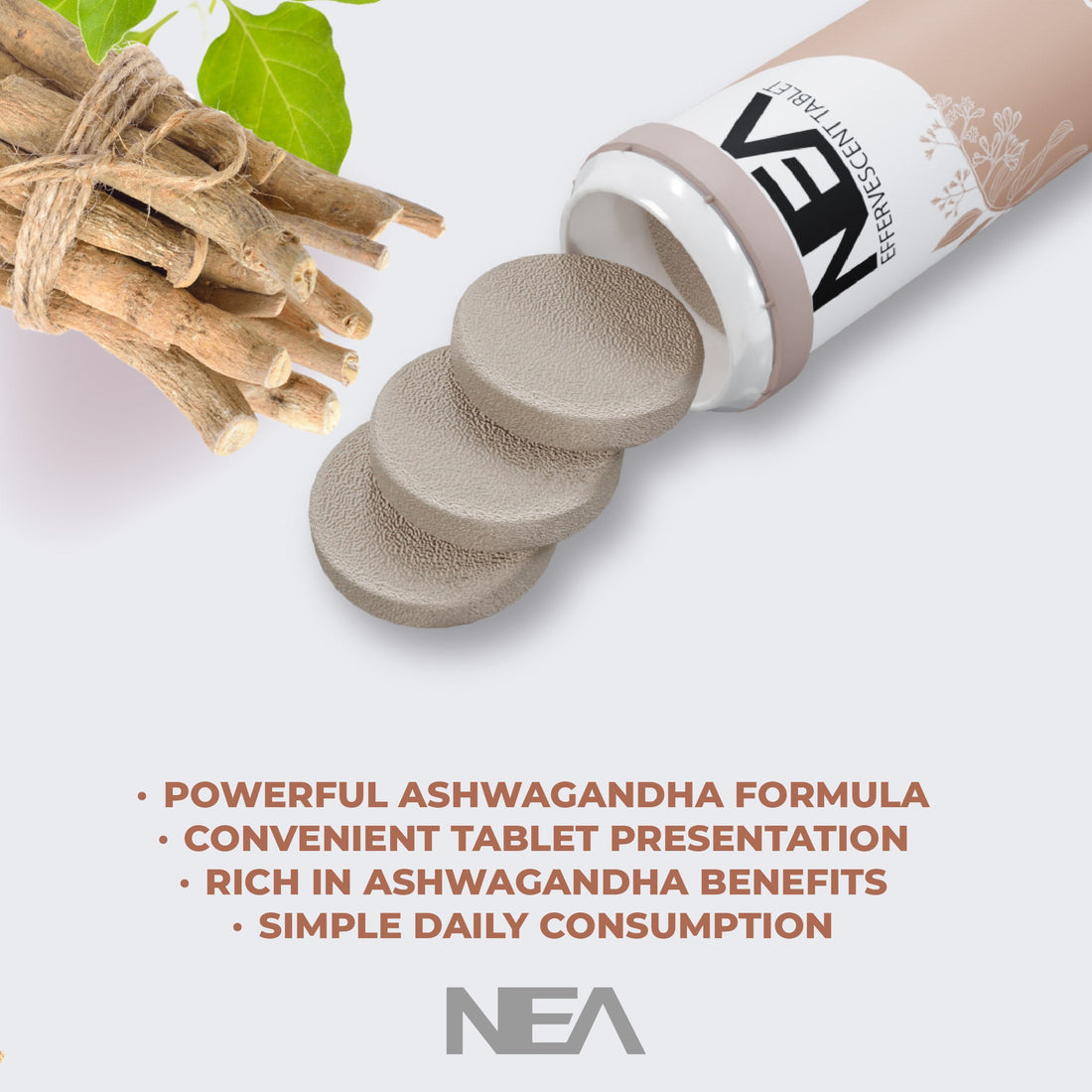 Nea आयुर्वेदिक अश्वगंधा इफ़र्वेसेंट टैबलेट | तनाव से राहत | ऊर्जा और दिमाग को बढ़ावा दें