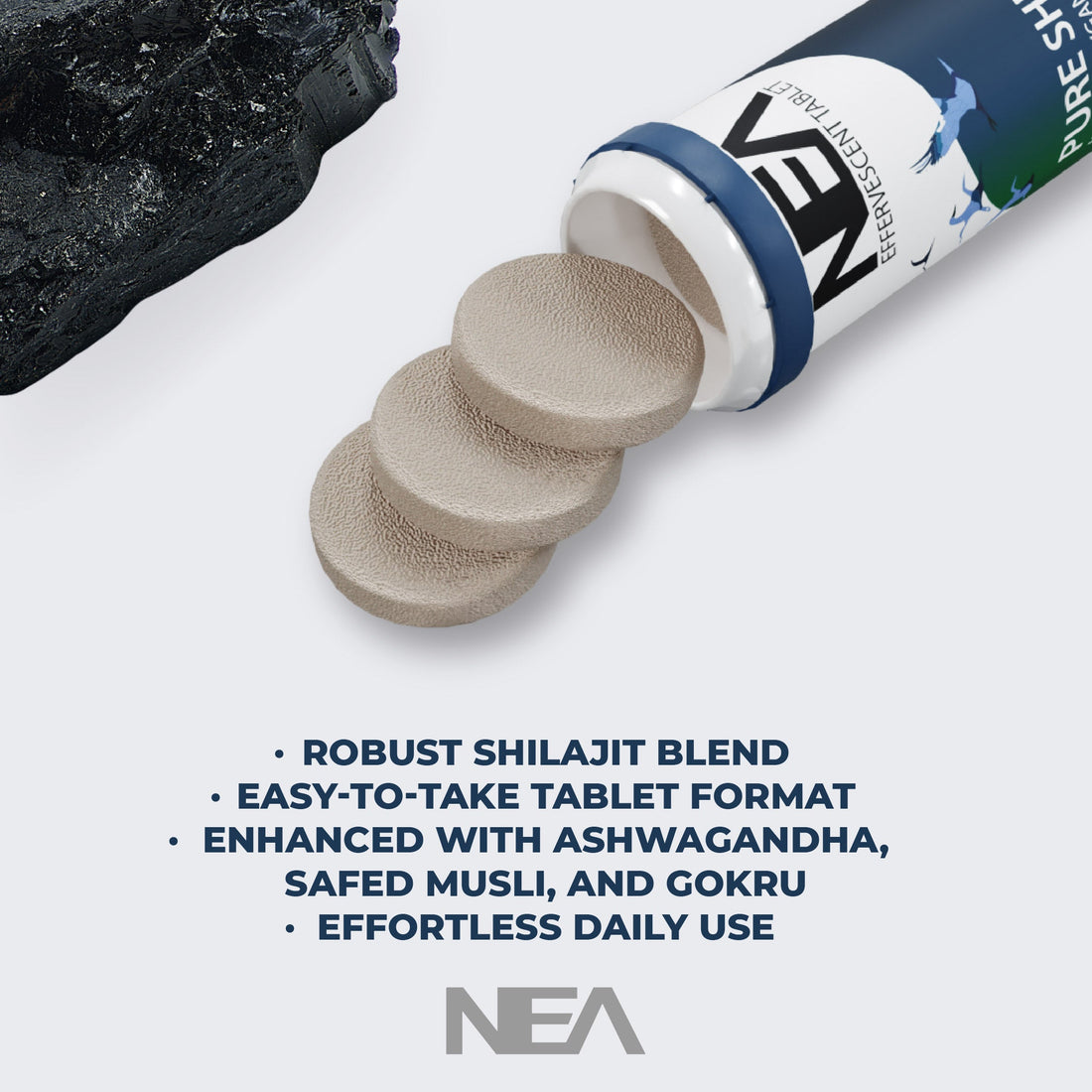 Nea Ayurvedic Himalayan Shilajit Effervescent with Ashwagandha, Safed Musli & Gokhru