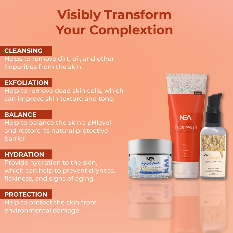 NEA Daily Routine Gift Set For Skin Glow, Hydration, Moisturize & Oil Clearance