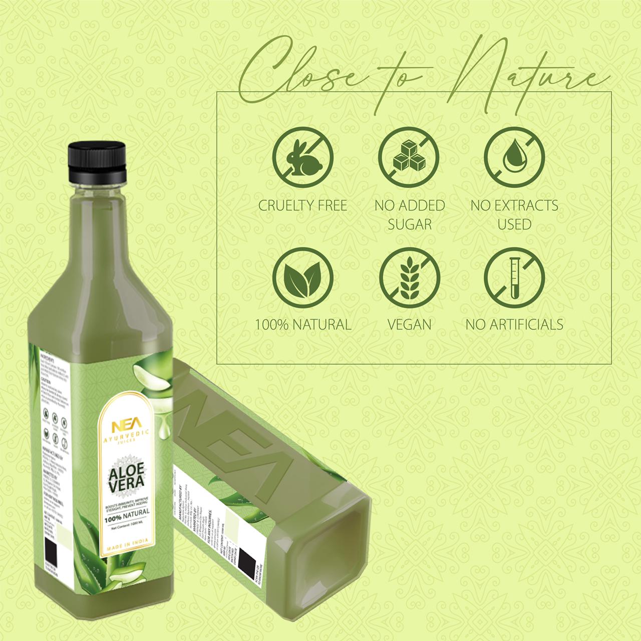 NEA एलोवेरा आयुर्वेदिक जूस - हाइड्रेशन, स्वस्थ त्वचा, बाल, एंटी-एजिंग (1000ml)
