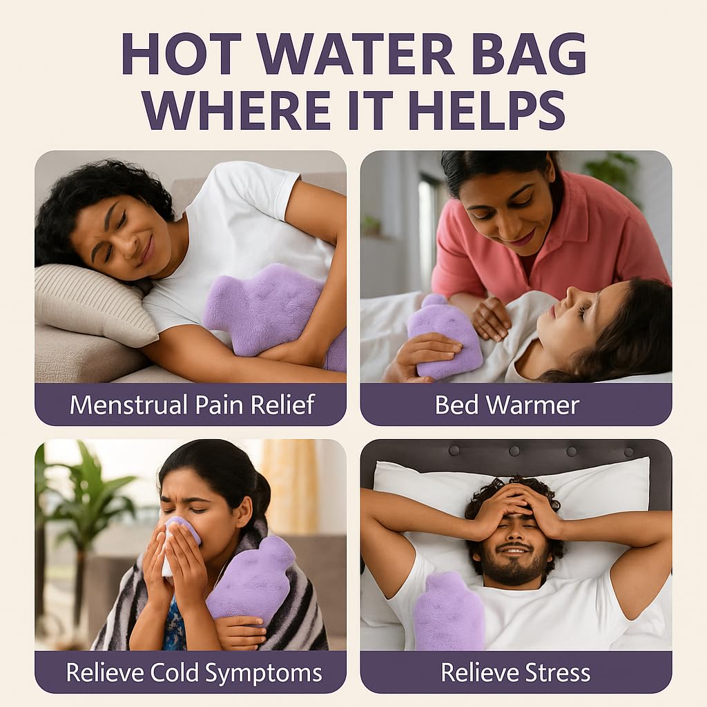 NEA Iconic Hot Water Bottle with Ultra Soft Cloud Cover (Washable), (2L) Non Electric Hot Water Bag for Hot and Cold Compress, Hand Feet Warmer, Heat Bag Ideal for Menstrual Cramps, Neck, Shoulder, Back and Joint Pain Relief, Lavender Colour