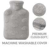 NEA Cloud Cover Hot Water Bag 2L  – Ultra-Soft Washable Plush Cover, Wide-Mouth Leak-Resistant Stopper, Anti-Slip Natural Rubber Bottle – Warmth & Pain Relief for Period Cramps, Back/Neck, Hand & Feet