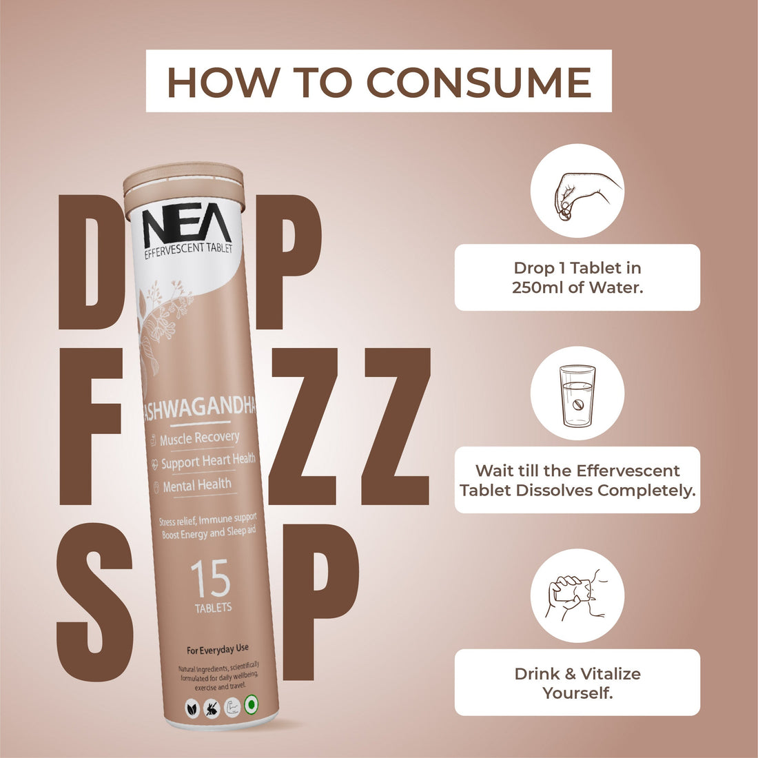 Nea आयुर्वेदिक अश्वगंधा इफ़र्वेसेंट टैबलेट | तनाव से राहत | ऊर्जा और दिमाग को बढ़ावा दें