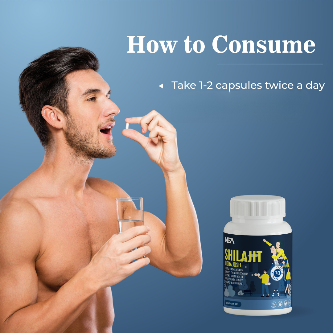 NEA شیلاجیت الٹرا جوش کیپسول اشوگندھا، محفوظ مصلی اور گوکھرو