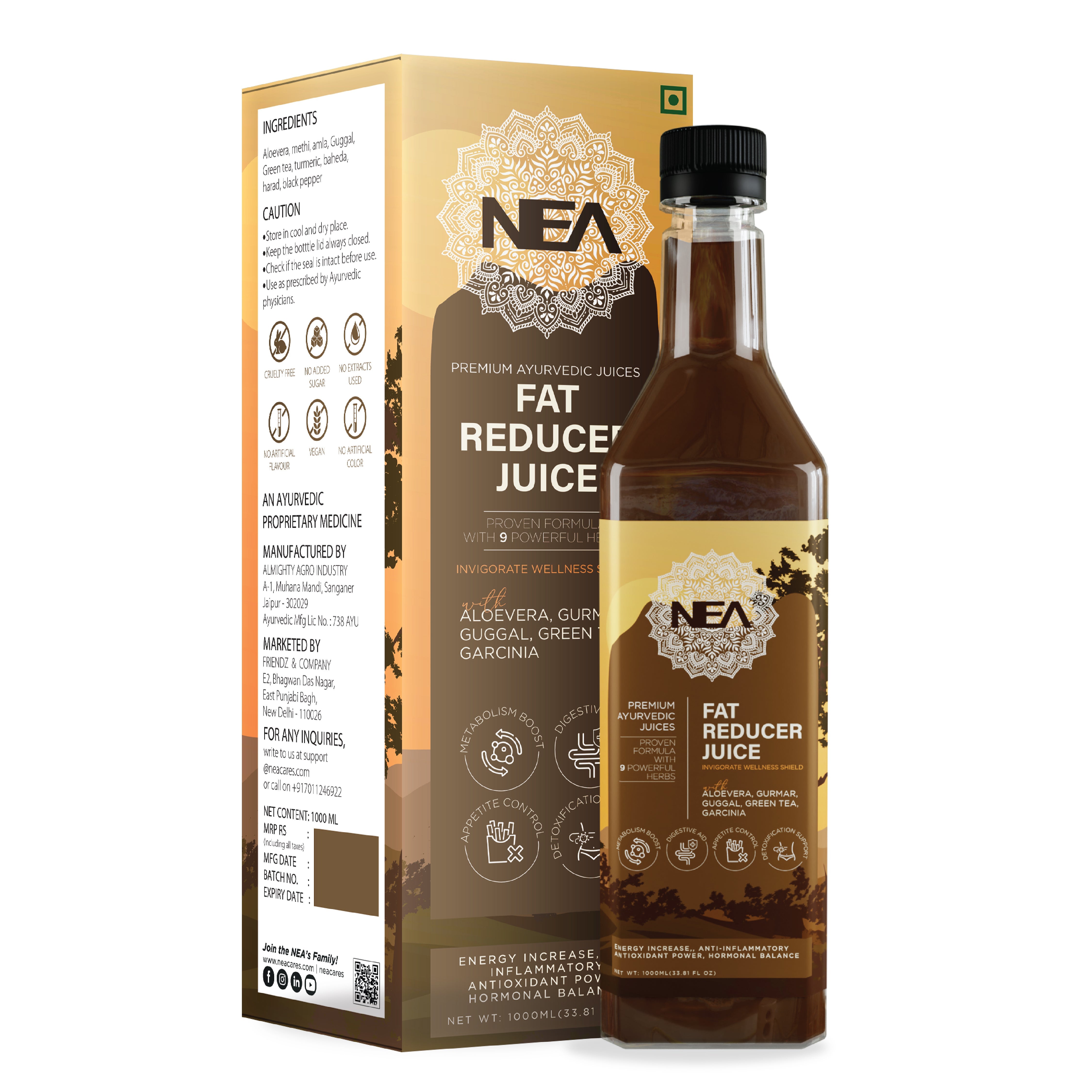 Nea Fat Reducer Juice | 9 Ayurvedic Herbs | Weight Management & Get Slim Naturally