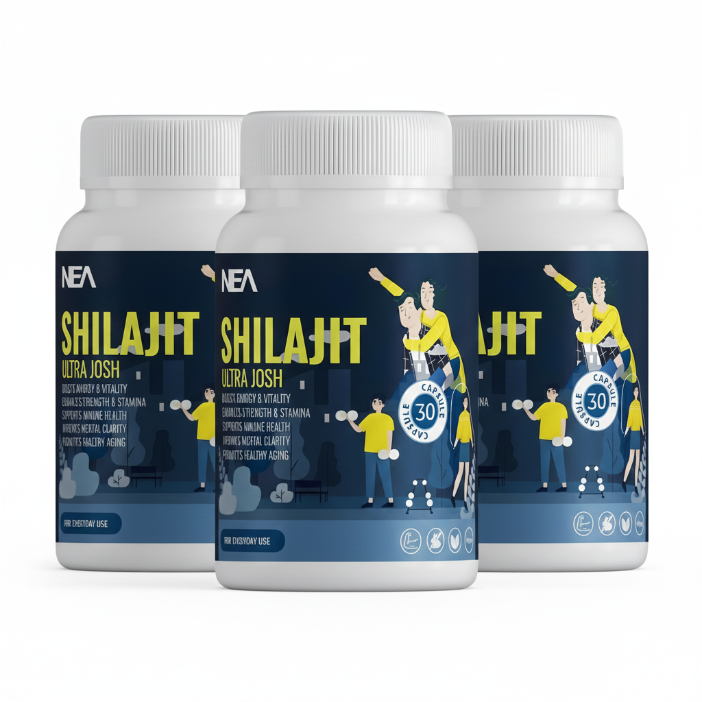 NEA شیلاجیت الٹرا جوش کیپسول اشوگندھا، محفوظ مصلی اور گوکھرو