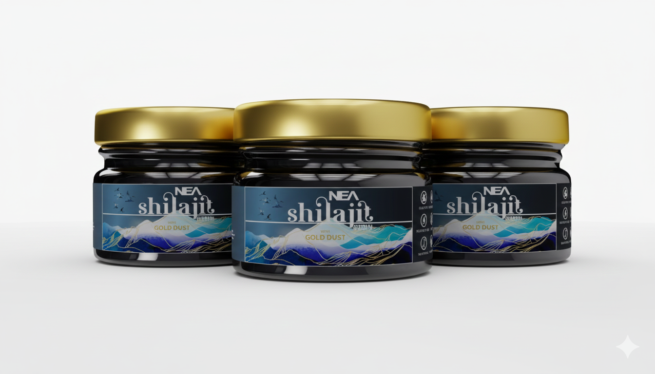 NEA शिलाजीत गोल्ड डस्ट के साथ शक्ति, सहनशक्ति, मांसपेशियों की वृद्धि के लिए (15 ग्राम) 80% फुल्विक के साथ