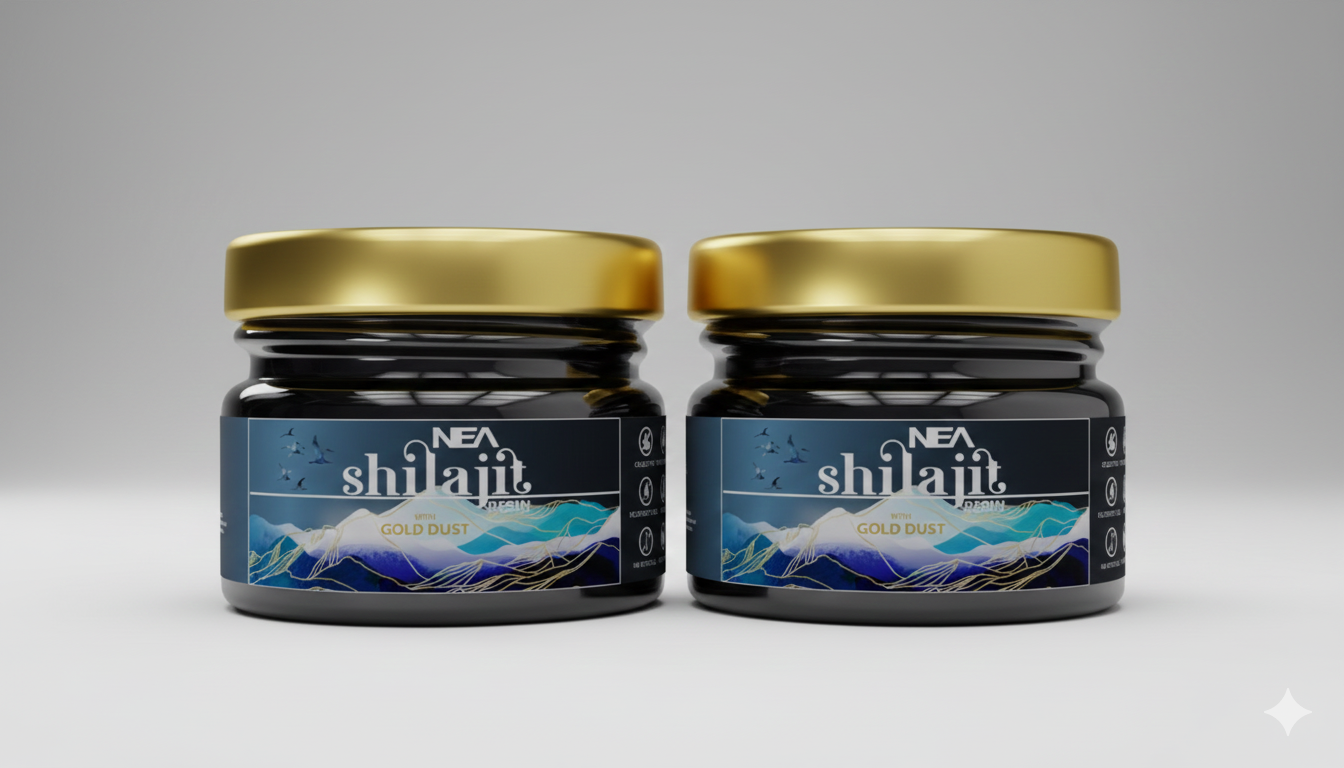 NEA शिलाजीत गोल्ड डस्ट के साथ शक्ति, सहनशक्ति, मांसपेशियों की वृद्धि के लिए (15 ग्राम) 80% फुल्विक के साथ