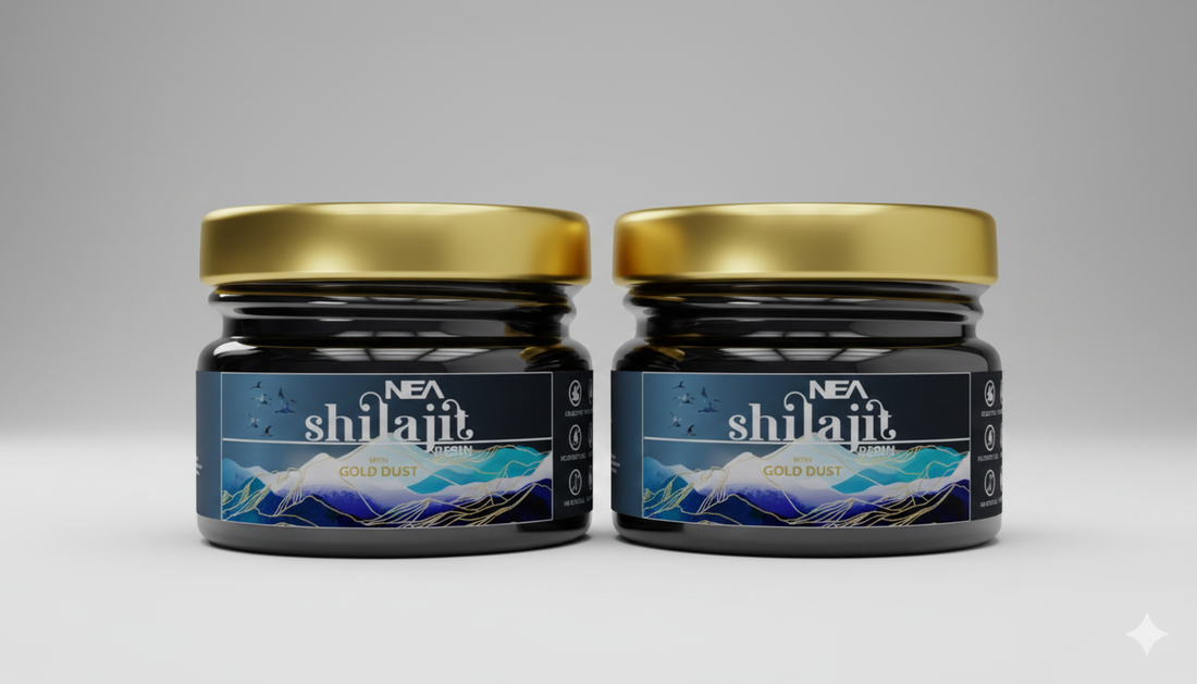 NEA शिलाजीत गोल्ड डस्ट के साथ शक्ति, सहनशक्ति, मांसपेशियों की वृद्धि के लिए (15 ग्राम) 80% फुल्विक के साथ