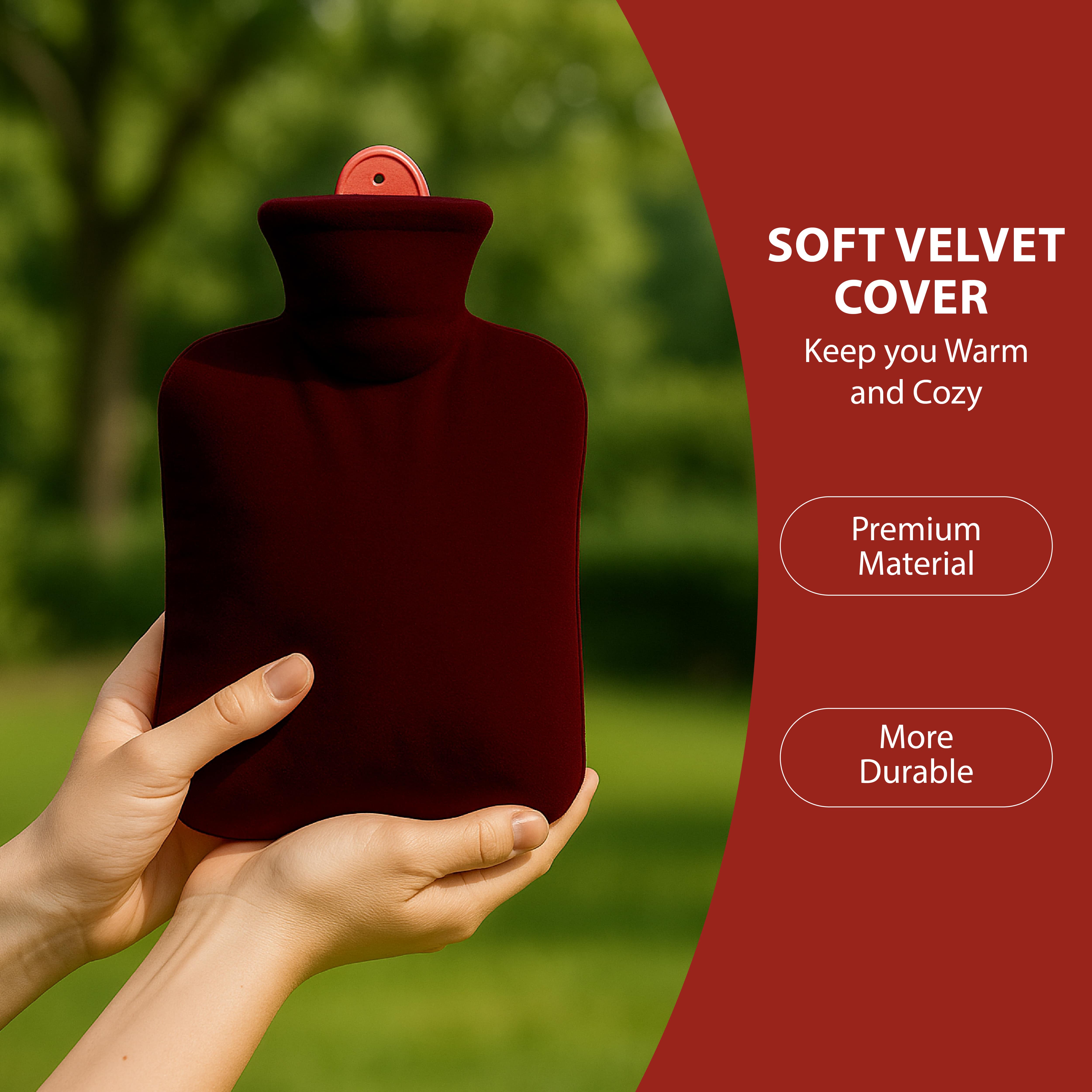 NEA Hot Water with Washable Velvet Soft Cover (2 Litre) | Leakproof Premium Bottle for Pain Relief & Winter Warmth