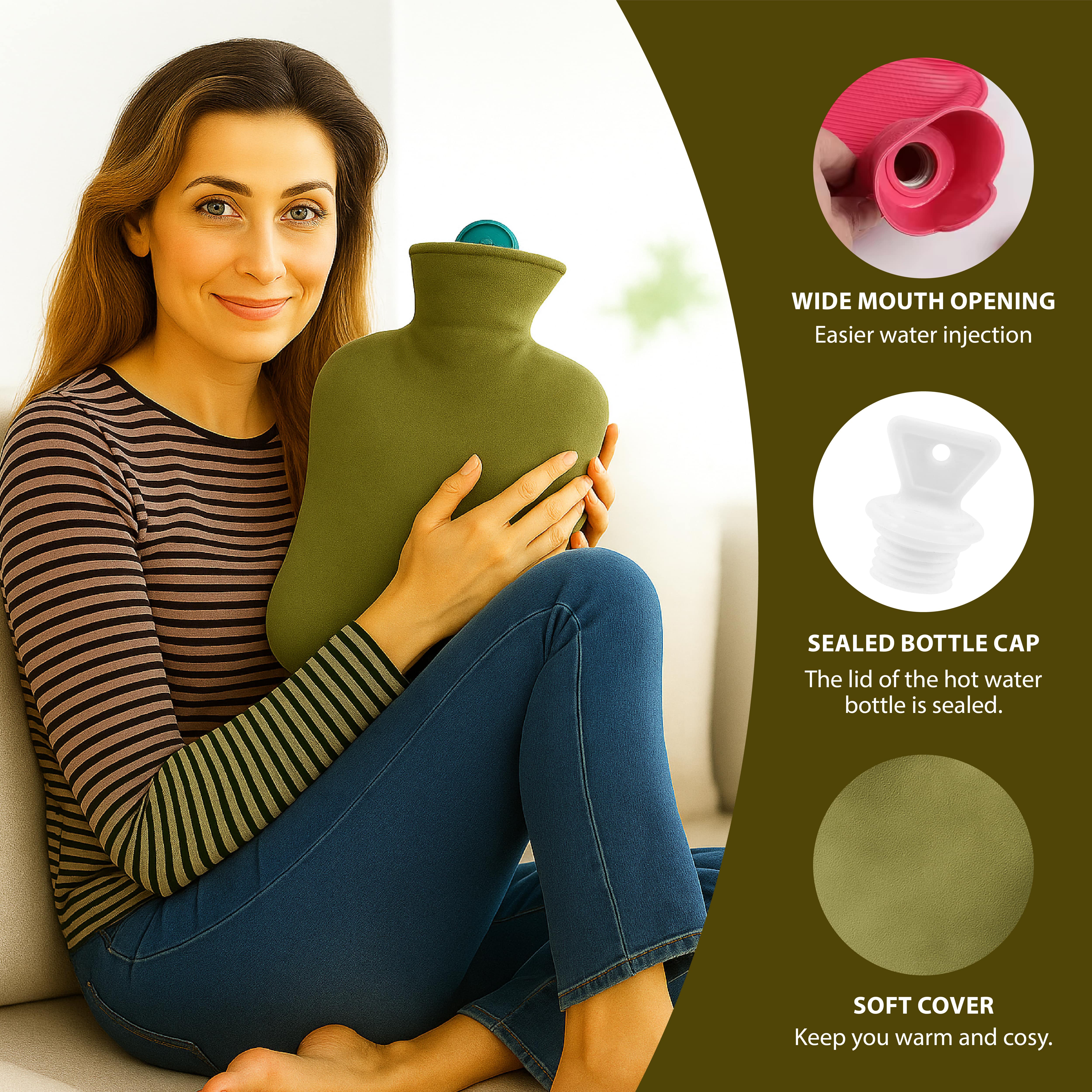 NEA Hot Water with Washable Velvet Soft Cover (2 Litre) | Leakproof Premium Bottle for Pain Relief & Winter Warmth