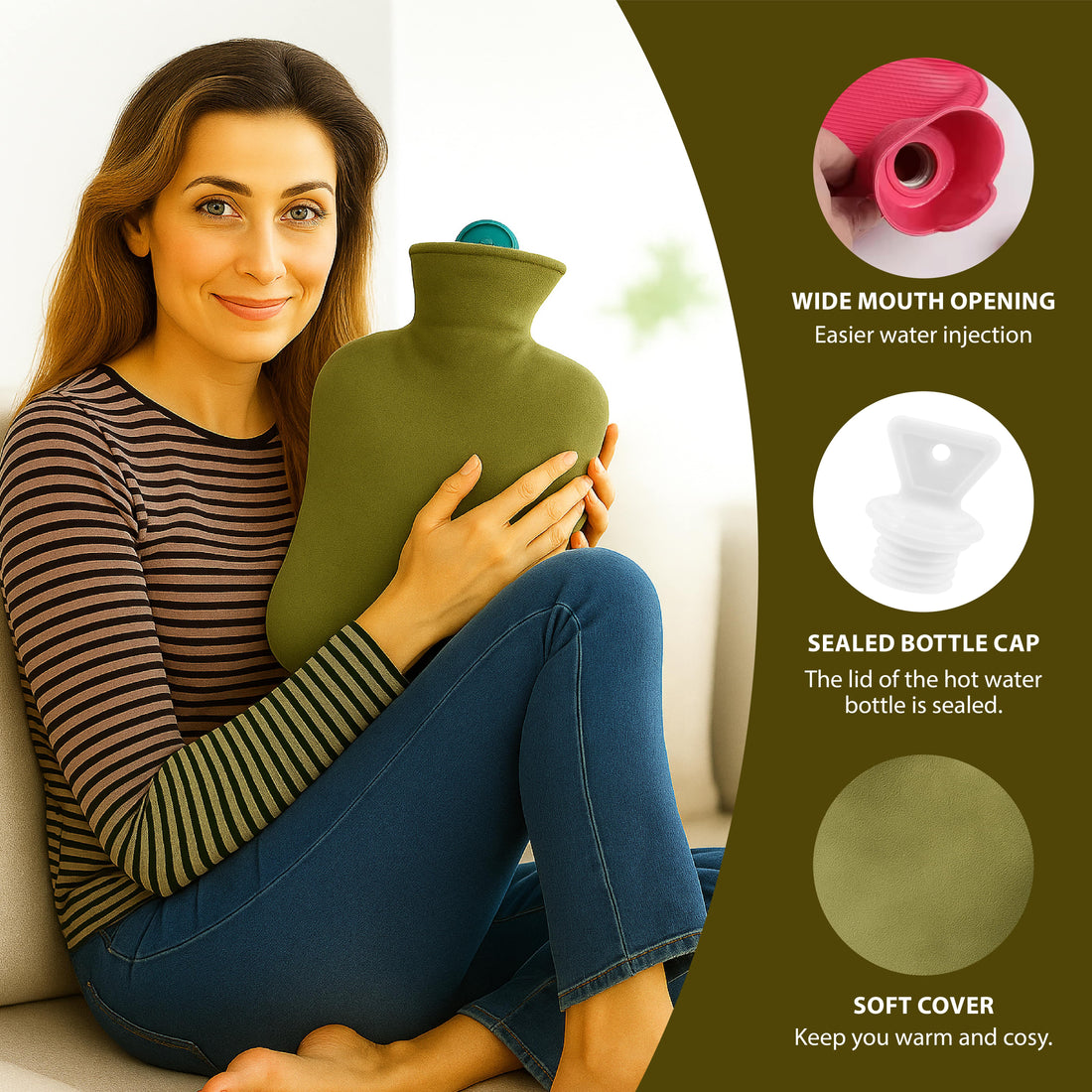 NEA Hot Water with Washable Velvet Soft Cover (2 Litre) | Leakproof Premium Bottle for Pain Relief & Winter Warmth