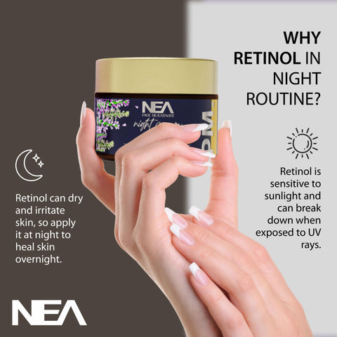 NEA Face Rejuvenate Night Cream: Natural Retinol, Bakuchiol, Niacinamide, and Ayurvedic Basil | Experience Youthful Radiance | 50 Grams