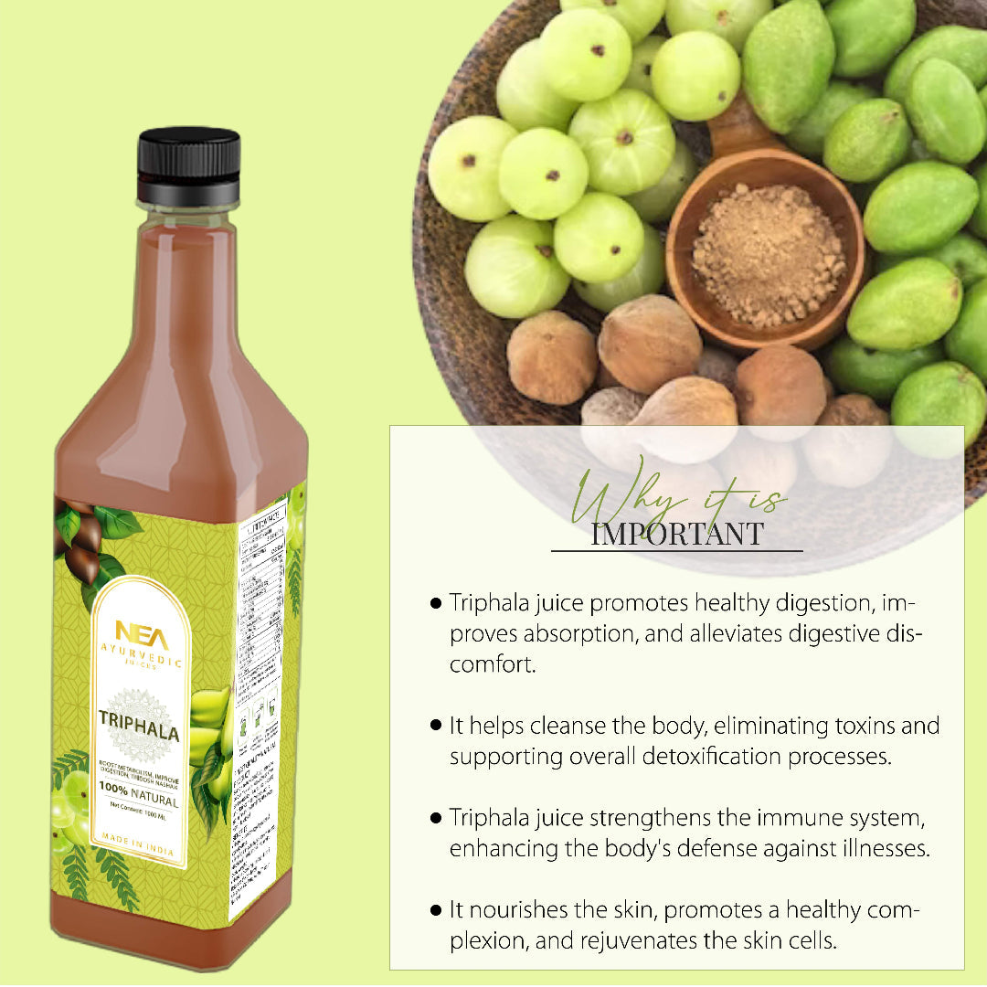 NEA Ayurvedic Amla, Harad, Baheda Triphala Juice | Prevent Ageing, Digestion, Immunity (1000 ML)