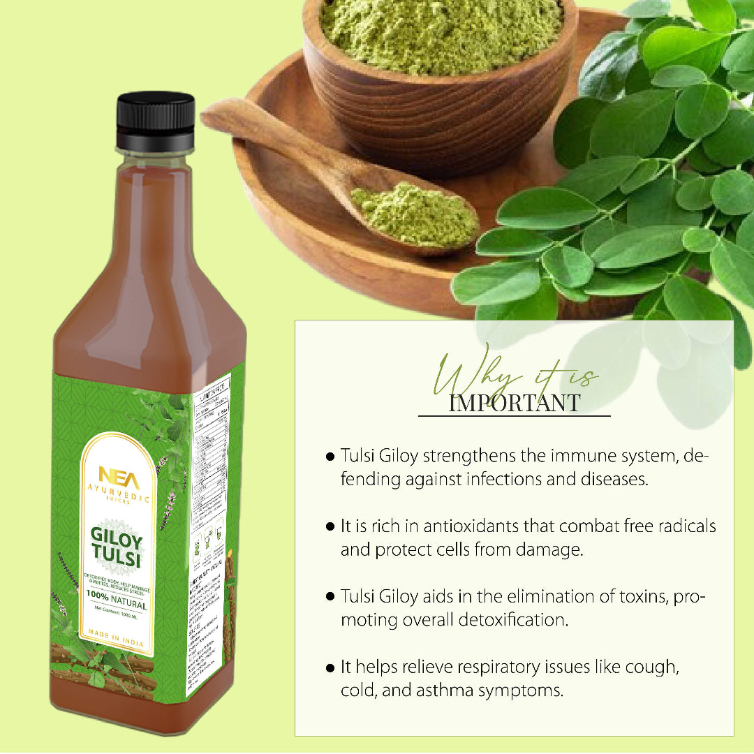 Nea Ayurvedic Tulsi Giloy Juice for Immunity, Stress Reduction & Detox (1000ML)