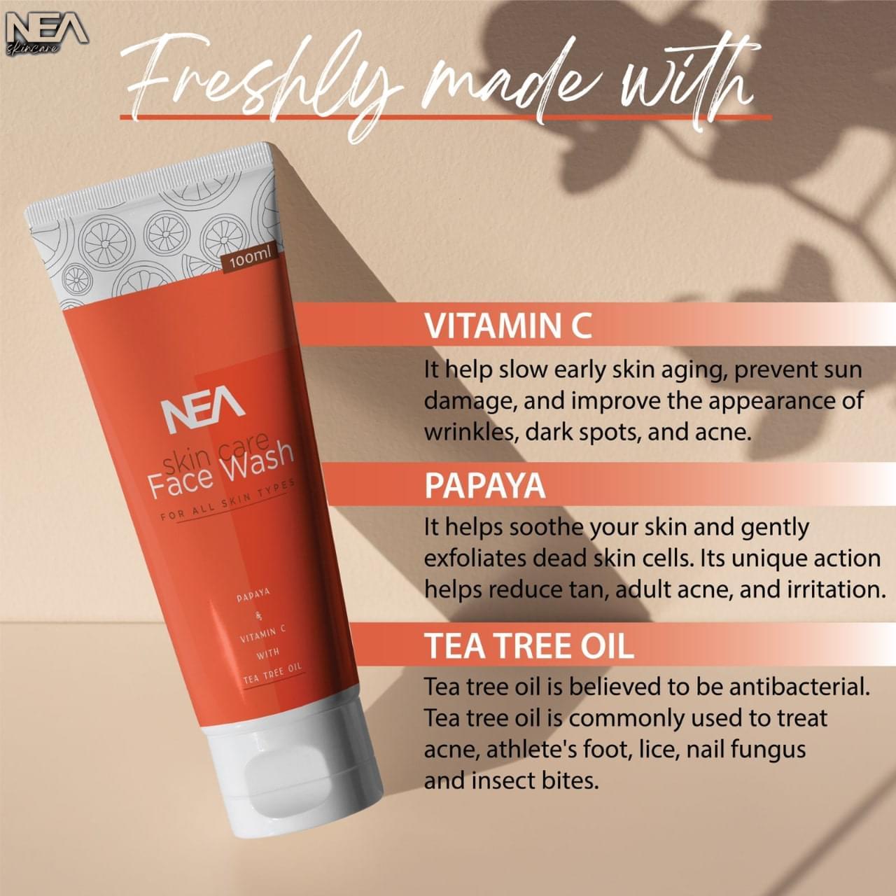 NEA Skincare Face Wash with Papaya, Vitamin C & Tea Tree Oil | All Skin Types | 100ml