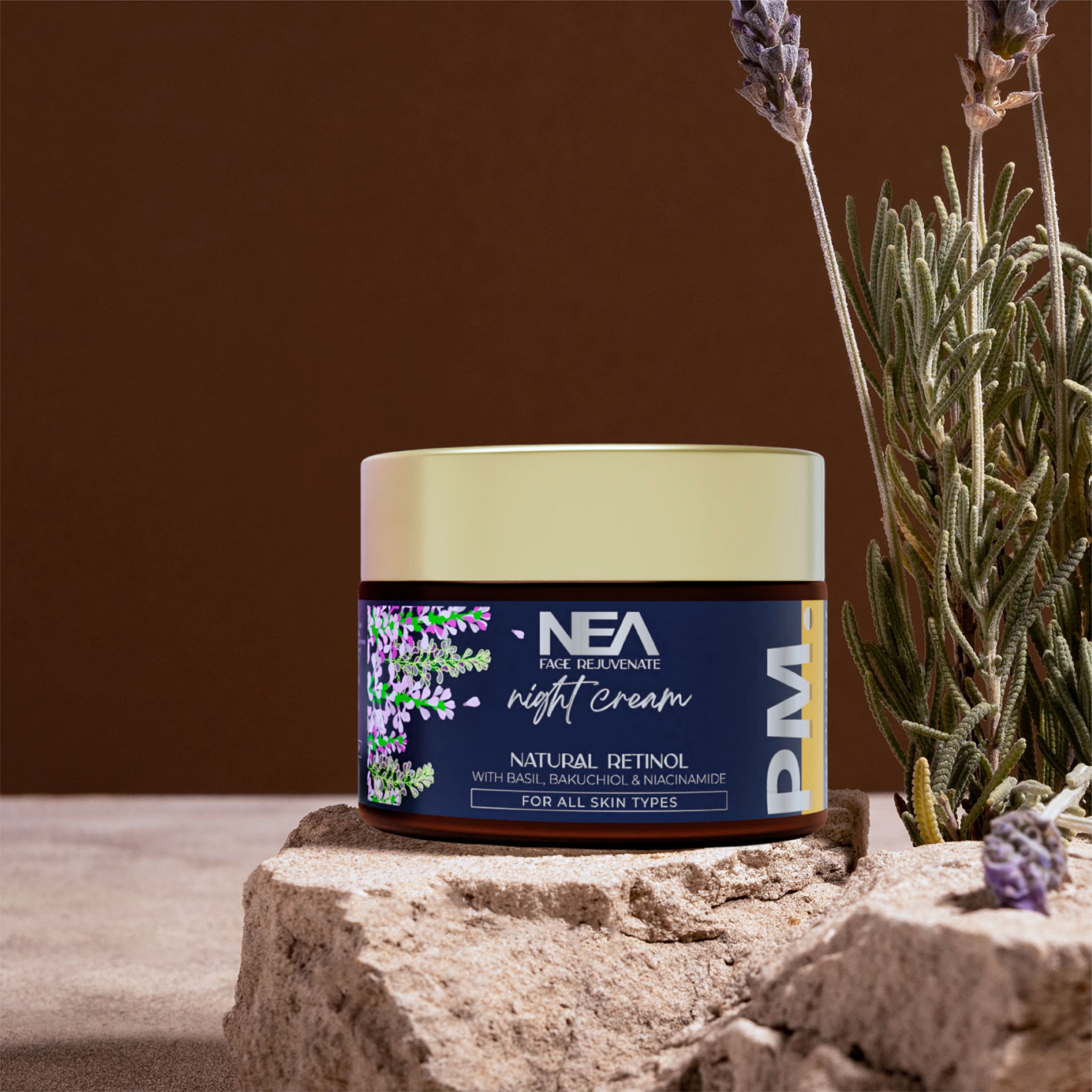NEA Face Rejuvenate Night Cream: Natural Retinol, Bakuchiol, Niacinamide, and Ayurvedic Basil | Experience Youthful Radiance | 50 Grams
