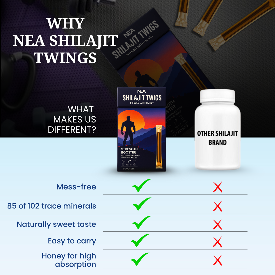 NEA Shilajit Twings - Shilajit، Safed Musli، اور Gokshura کے ساتھ توانائی پیدا کریں