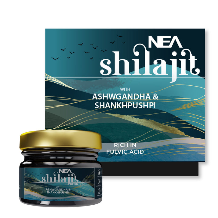 NEA शिलाजीत अश्वगंधा और शंखपुष्पी के साथ (15 ग्राम) 80% फुल्विक के साथ 5 गुना अधिक प्रभावी