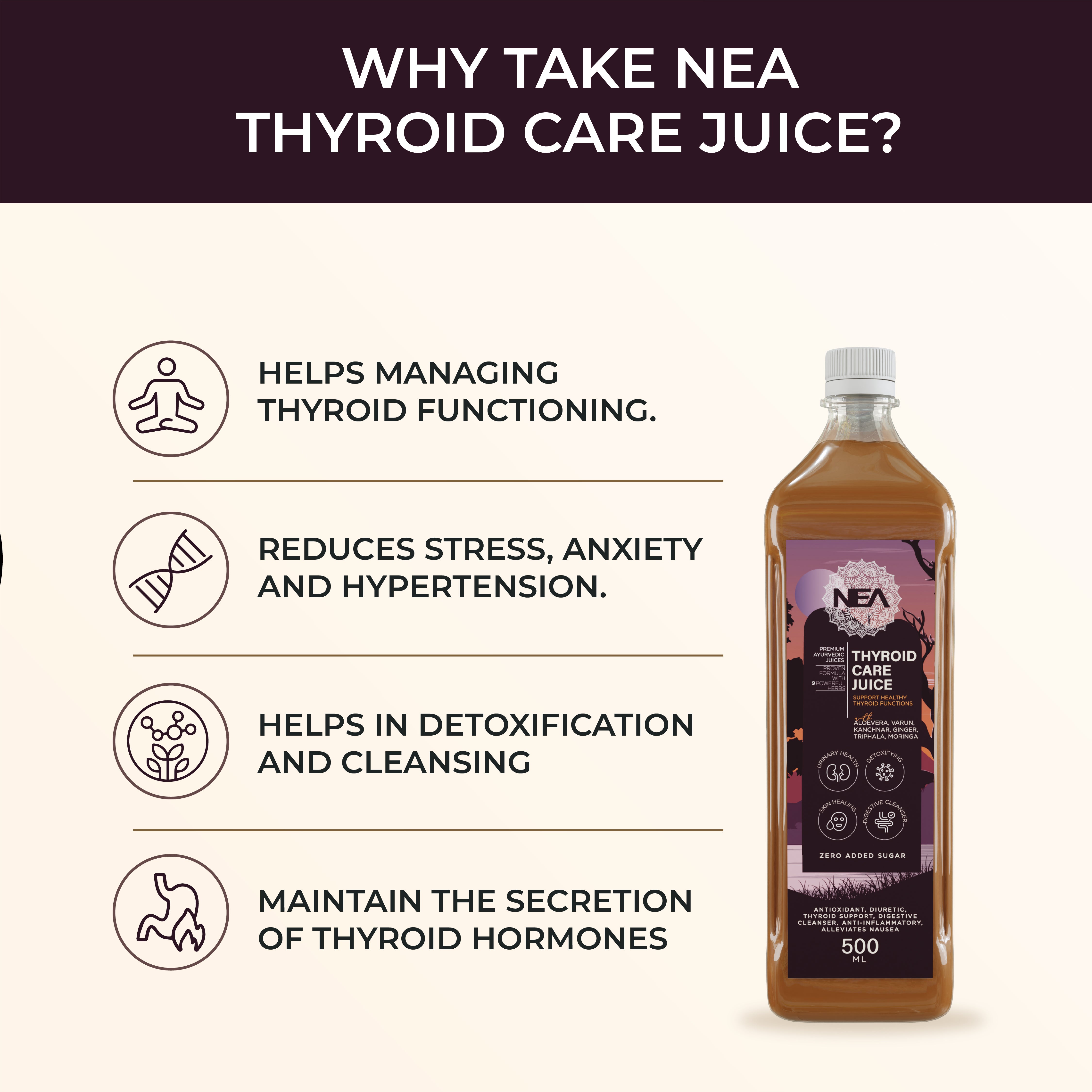 Nea Thyroid Care Ayurvedic Juice | Kanchnar, Guggulu | Maintains TSH, T3, T4 Level