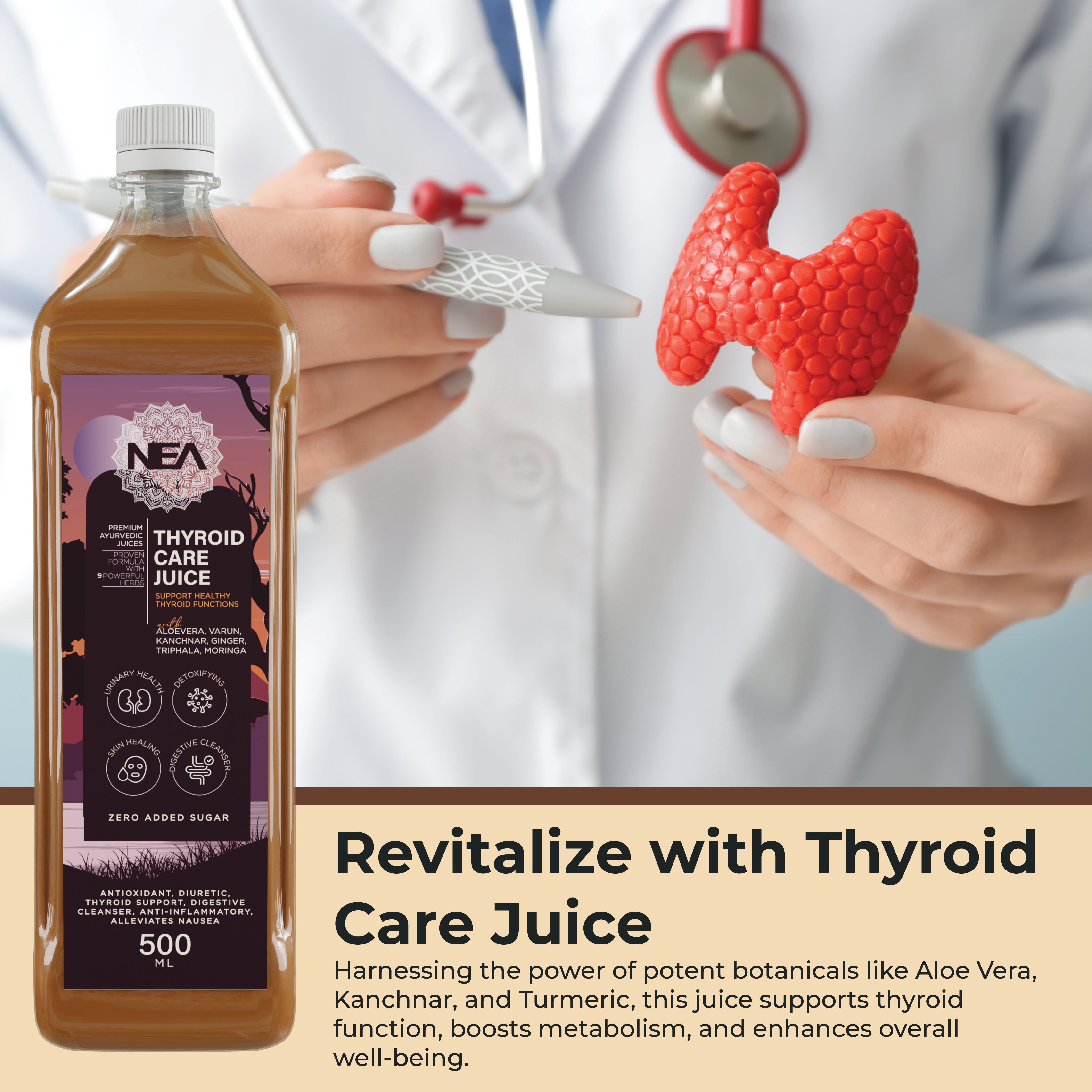 Nea Thyroid Care Ayurvedic Juice | Kanchnar, Guggulu | Maintains TSH, T3, T4 Level