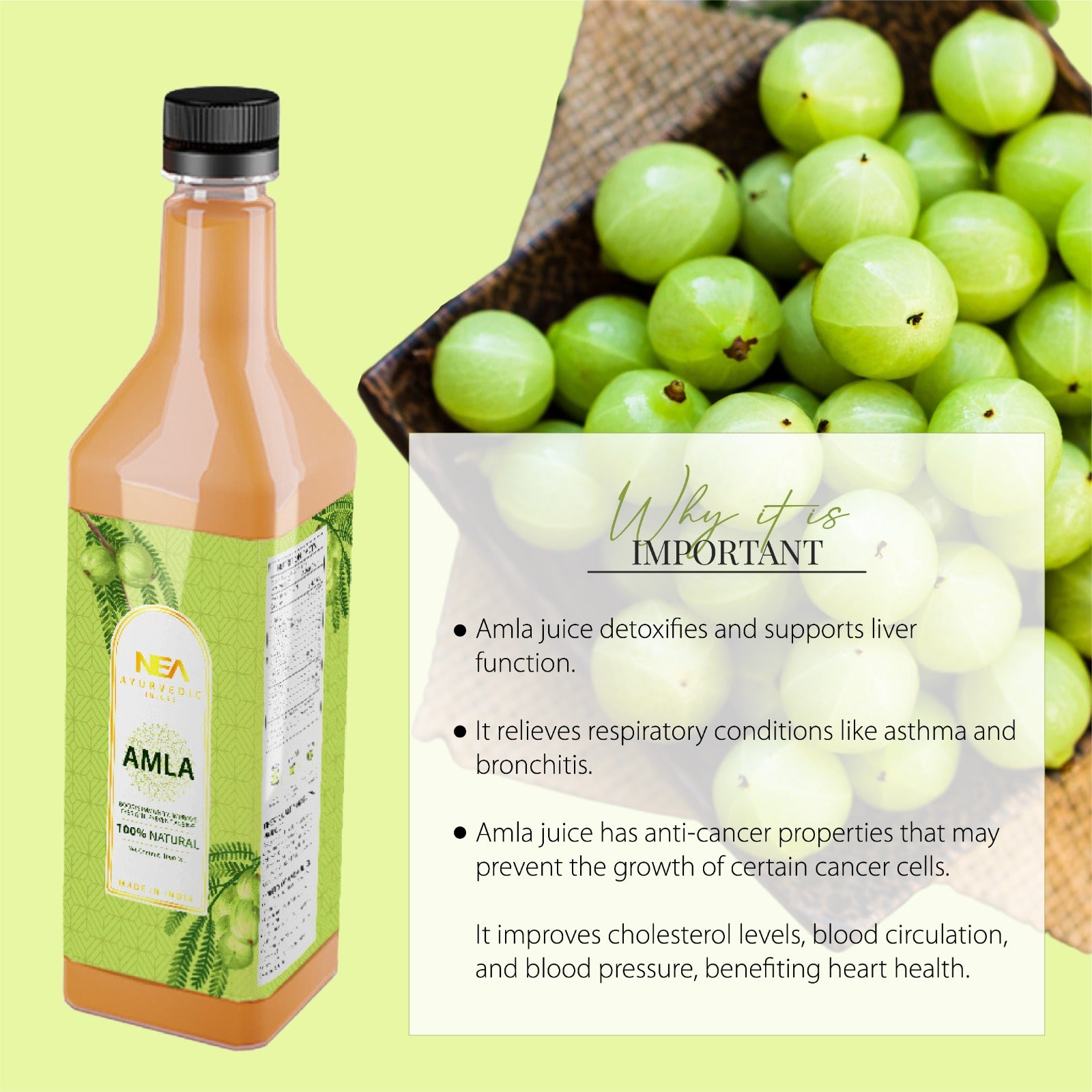 NEA Amla Ayurvedic Juice - Boost Immunity, Improve Eyesight, Prevent Aging (1000ML)