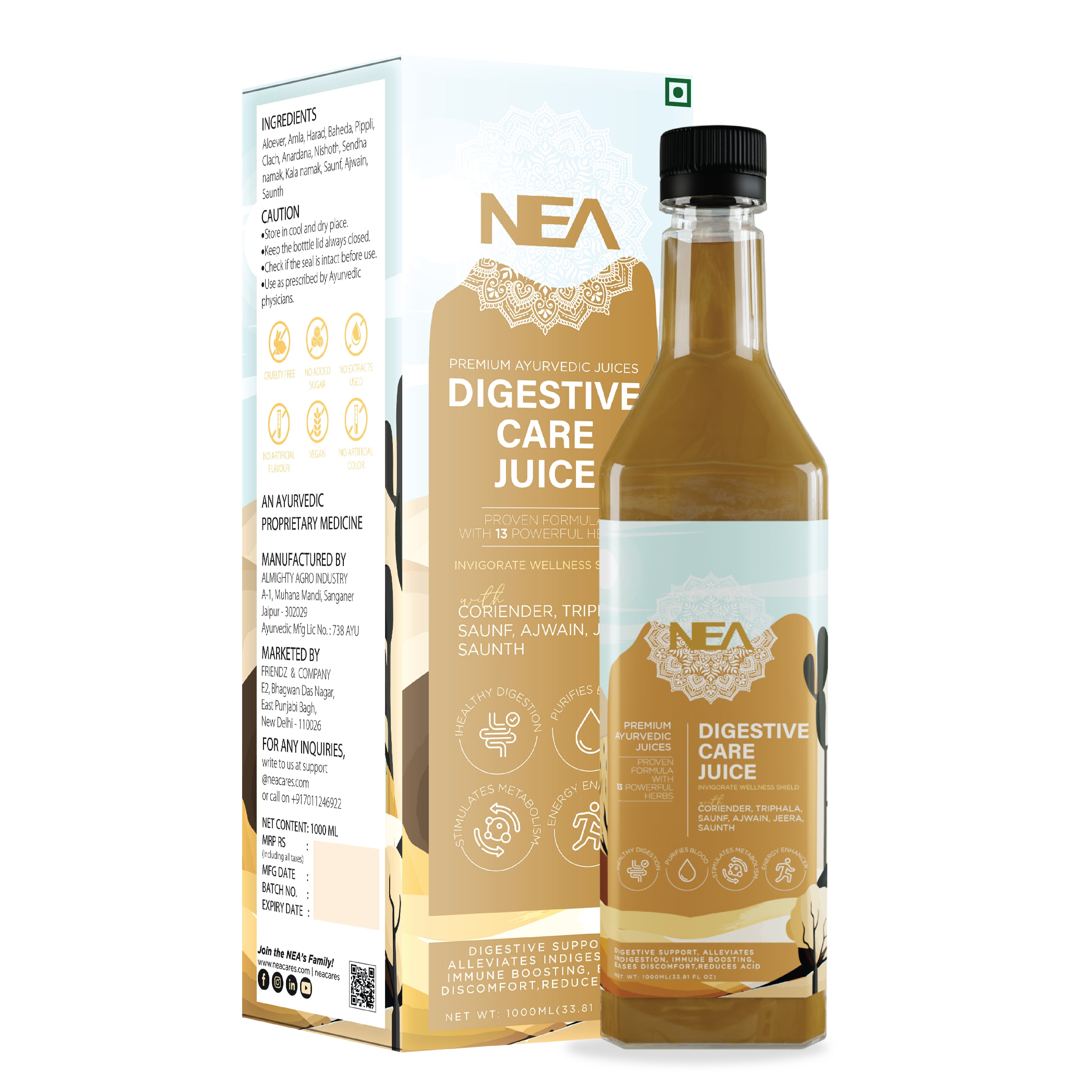 Nea Digestive Care Juice | 13 Ayurvedic Herbs | Gut Health | Relieves Bloating