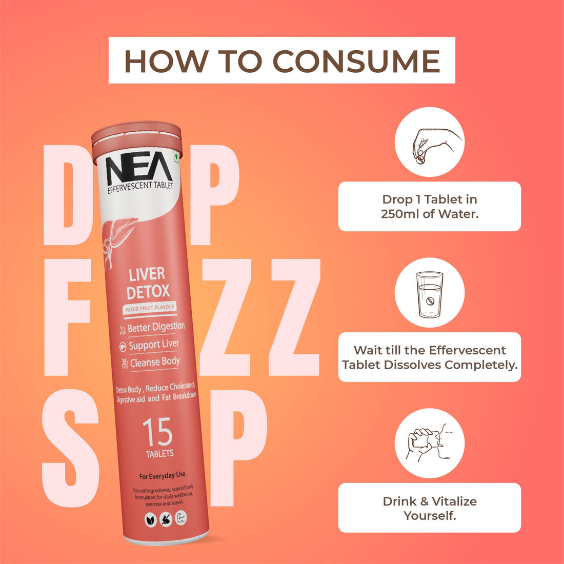 Nea Liver Detox Effervescent گولیاں | 10 سپر آیورویدک جڑی بوٹیاں | کولیسٹرول کو کم کریں (15 گولیاں)