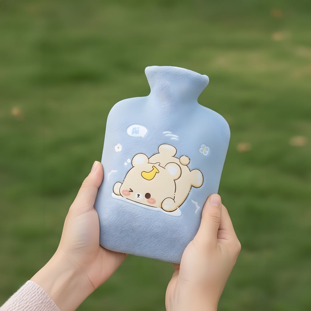 NEA hot water bag with blue soft fur cover