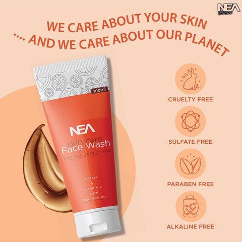 NEA Skincare Face Wash with Papaya, Vitamin C & Tea Tree Oil | All Skin Types | 100ml