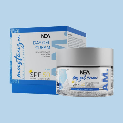 NEA Day Gel Cream SPF 50 with Cucumber, Hyaluronic Acid & Aloe Vera | All Skin Types | 50gm